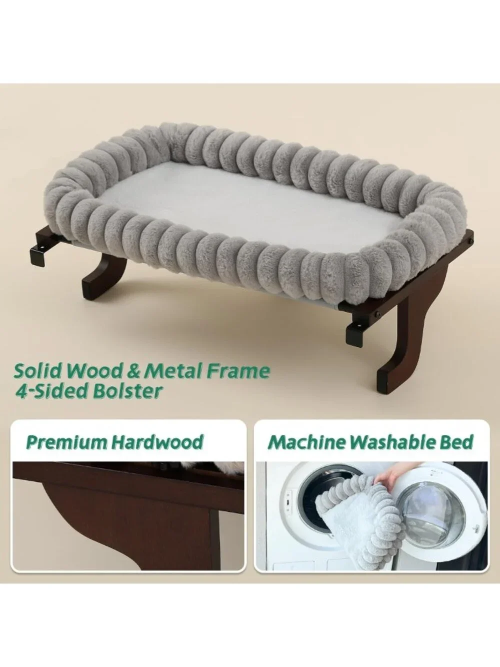 Cozy Cat Window Perch with Bolster - Orthopedic Hammock & Solid Frame, Medium